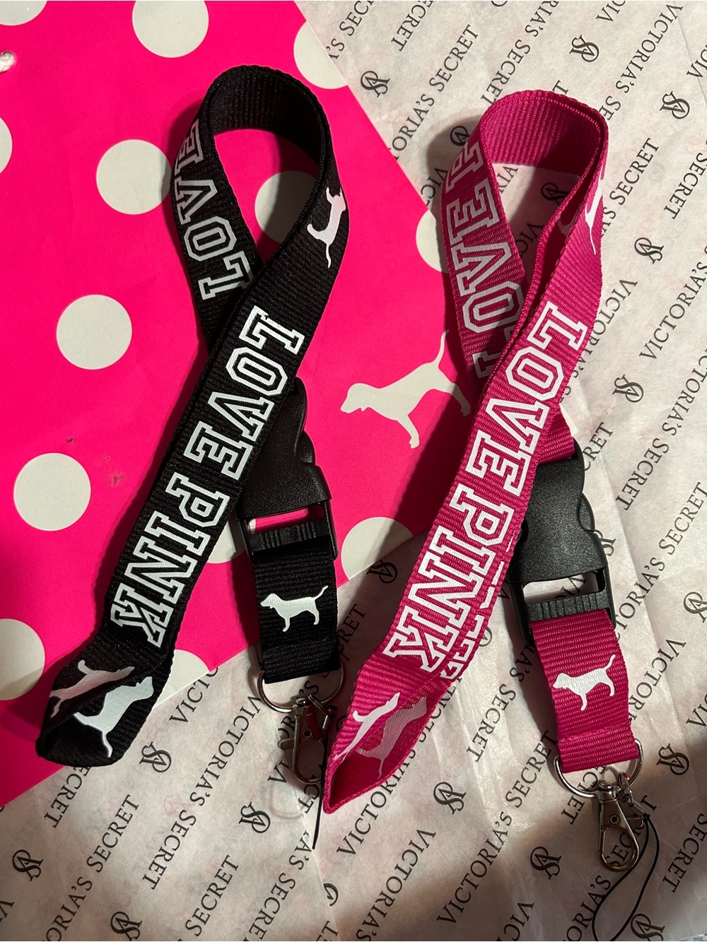 Victoria's Secret PINK 'LOVE PINK' Lanyard Set - Black & Hot Pink - Picture 1 of 1
